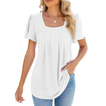 Women's Summer Square Neck Short Sleeve Long T-Shirt-White XL