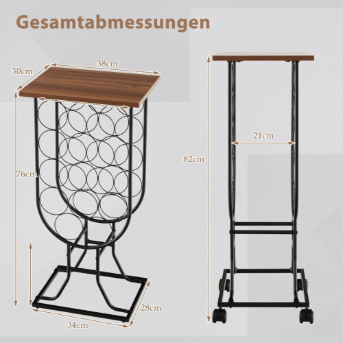 Vinreol til 14 flasker med låsbare hjul, metalramme 2