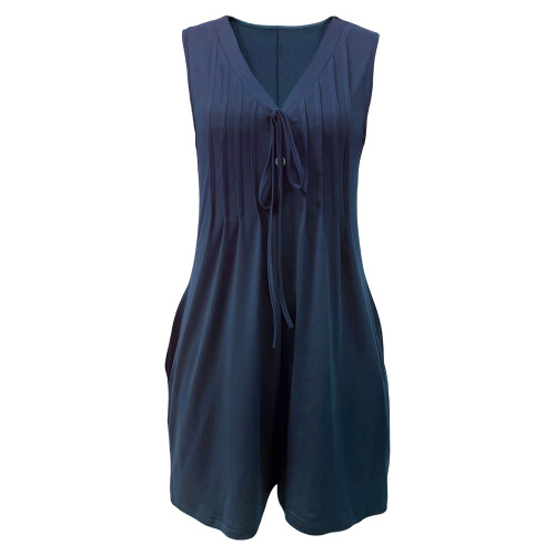 Trendy Jumpsuit Breathable Stretchy Polyester Romper-Blue S