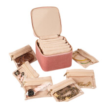 Velvets Jewelry Holder Including 6 Protective Bags-Pink