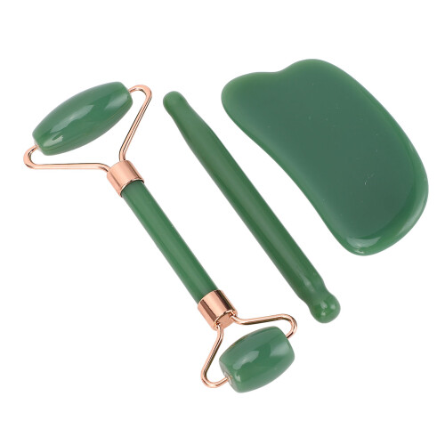 3 pezzi Jadestone Roller Gua Sha a forma di lingotto verde