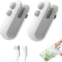 Mini Bag Sealer 2 Pack Bag Sealer with Cutter and 2 in 1 Mini Bag Resealer Machine Portable Handheld Rechargeable Heat Vacuum Food Seale