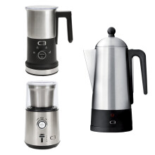 Ensemble à café, acier inoxydable, moulin et mousseur