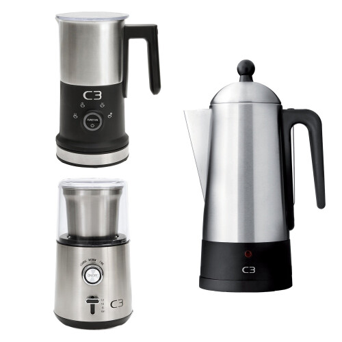 Ensemble à café, acier inoxydable, moulin et mousseur