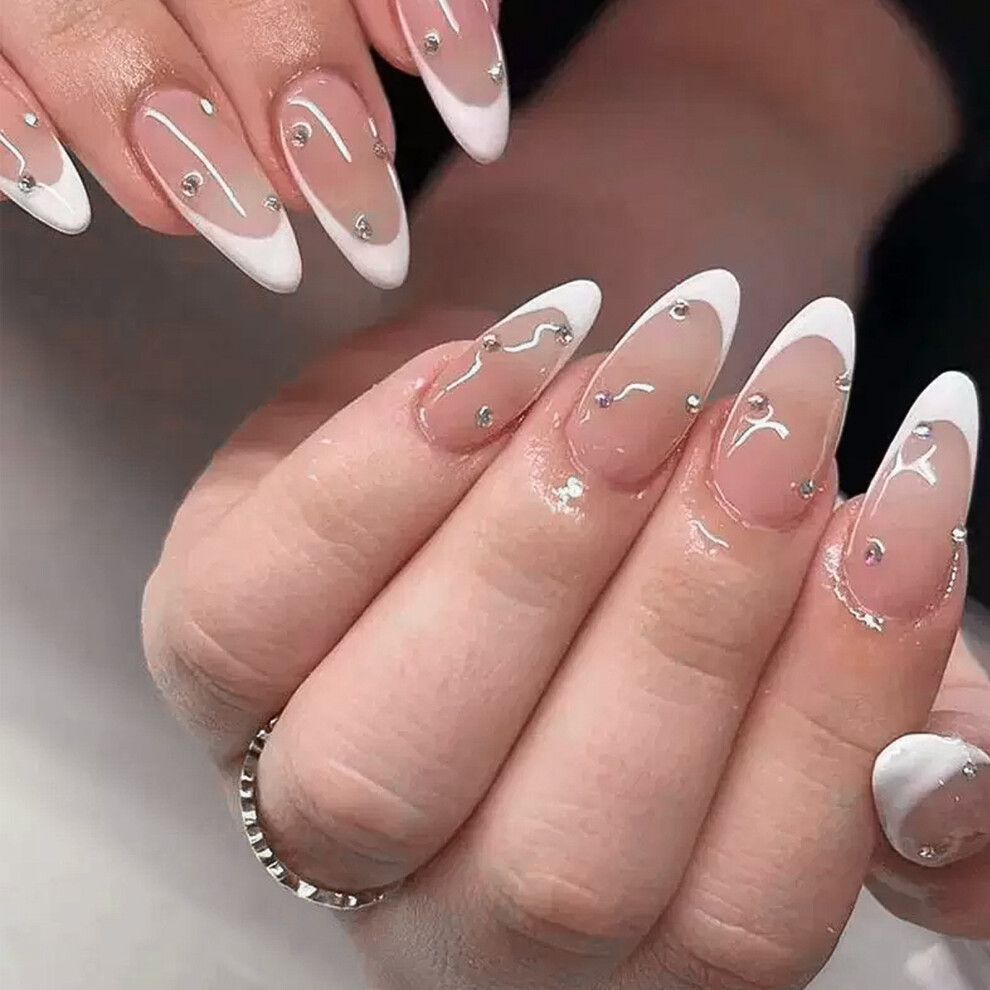 Roc-Electron Waterproof Pink Almond Fake Nails - Safe & Long Lasting