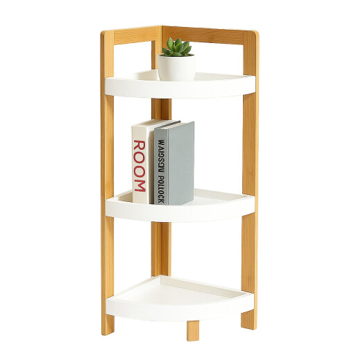 Bamboo Corner Shelf with Racks - Space-Saving Storage
