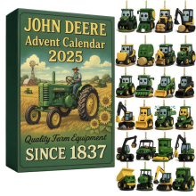 Calendario de Adviento John Deere 2025 con 24 adornos de mini tractores - Calcomanía colgante acrílica 2D H