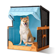 Hundestrandstuhl mit Napf - Holz & Rattan