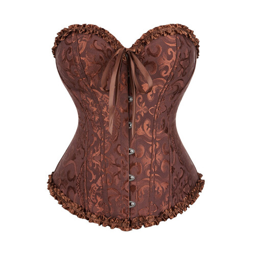 Women’s Supportive Bustier Corset Retro Style Nylon-L brown