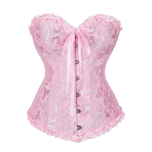 Retro Wedding Corset Bustier With Full Breast Coverage-XXL Pink