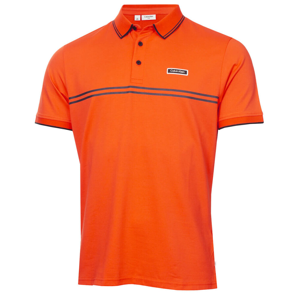 Calvin Klein (M, Mandarin) Mens Newtown Technical Stretch Easy Care Golf Polo Shirt