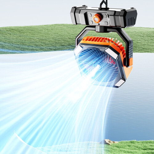 Outdoor-Zeltventilator mit Griff und LED-Licht,-Orange 2