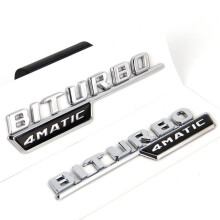 Paar Kotflügel-Emblem-Aufkleber - Kompatibel mit Mercedes V8 V12 BITURBO & AMG 4MATIC+ (silber)