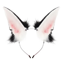 Stretchy Furry Beast Ears Headband-black and white pink