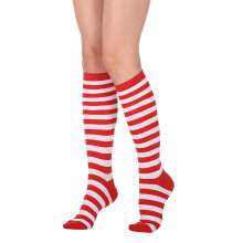 Women's Stripes Knee Highs Socks Christmas-Red white and fine