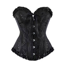 Retro Inspired Full Coverage Corset Bustier Adjustable-XL Black