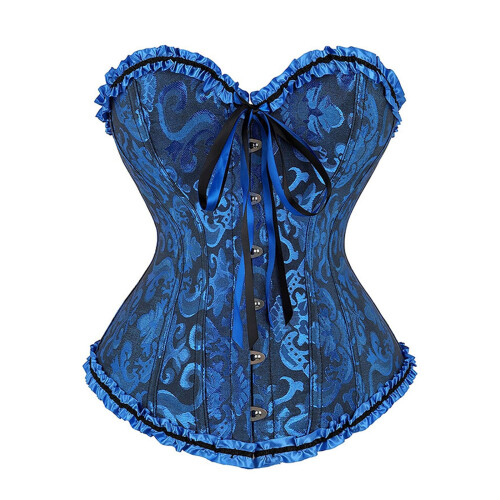 Structured Overbust Corset Retro Lace Detailing-XXL dark blue