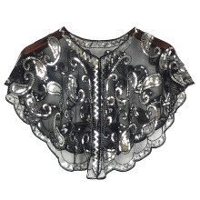 Stylish Mesh Overlay Sequins Trimmed Wrap For Women-Silver