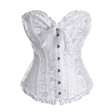 Retro Inspired Full Coverage Corset Bustier Adjustable-XL White