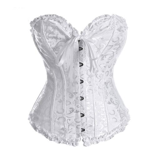 Retro Inspired Full Coverage Corset Bustier Adjustable-XL White