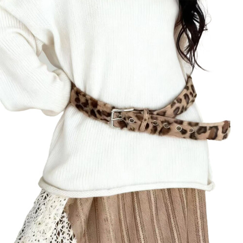Leopard Print Furry Belt Soft Textured Strap Stylish- khaki