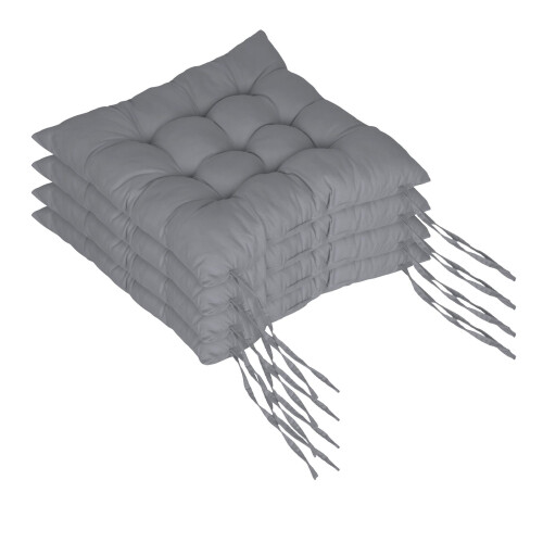 Conjunto de 4 almofadas quadradas acolchoadas para cadeiras com amarras.