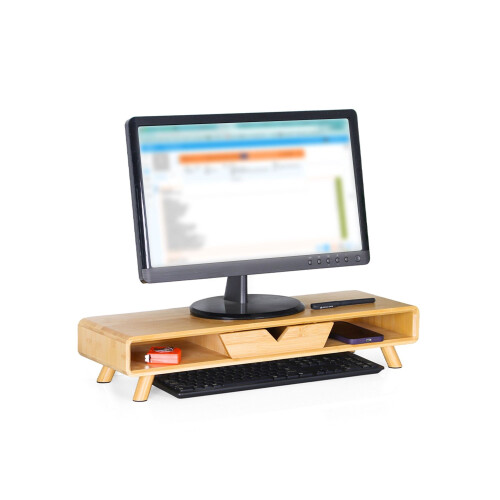 Monitorständer mit Schublade - Bambus, ergonomisches Design