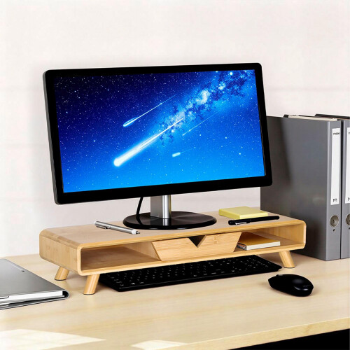 Monitorständer mit Schublade - Bambus, ergonomisches Design 2