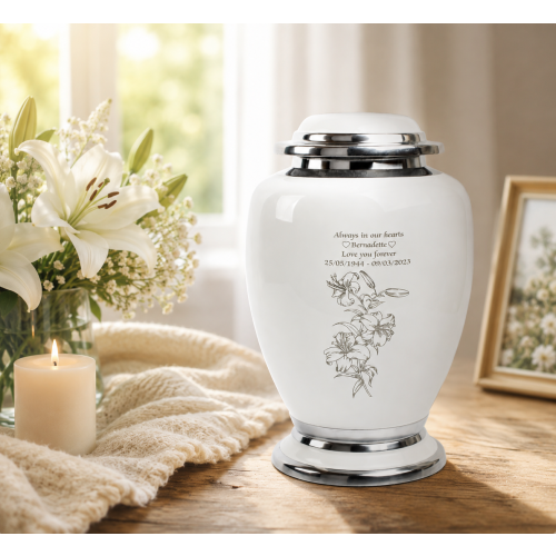 Cremation Adult Ashes Urn White Lillies 2