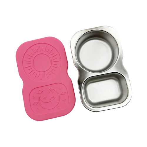 Double Compartment Nonrust Steel Sauce Cup With Lid Office-Pink