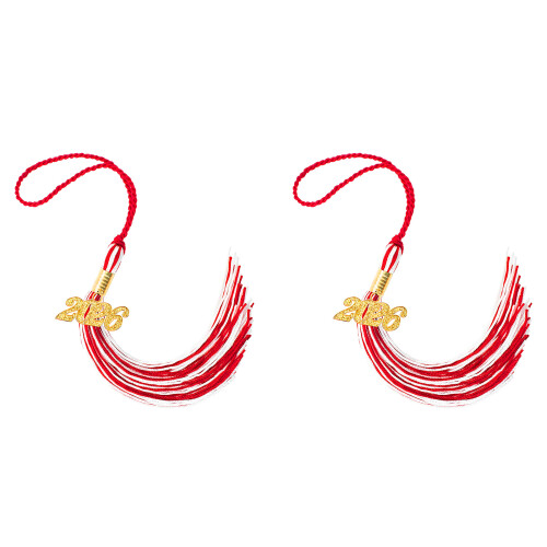 2026 Commemorative Cap Tassels Soft Polyester-Red White 2PCS