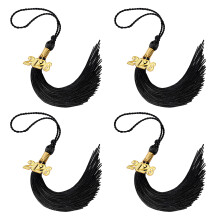 2026 Embellished Graduation Cap Tassels Polyester-Black 4PCS