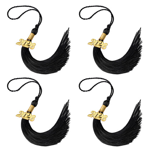 2026 Embellished Graduation Cap Tassels Polyester-Black 4PCS
