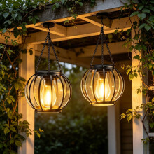 2pcs Large Solar Hanging Lanterns, Outdoor Metal Patio Lights with Upgraded Brightness & Smart Light Control Auto On/Off