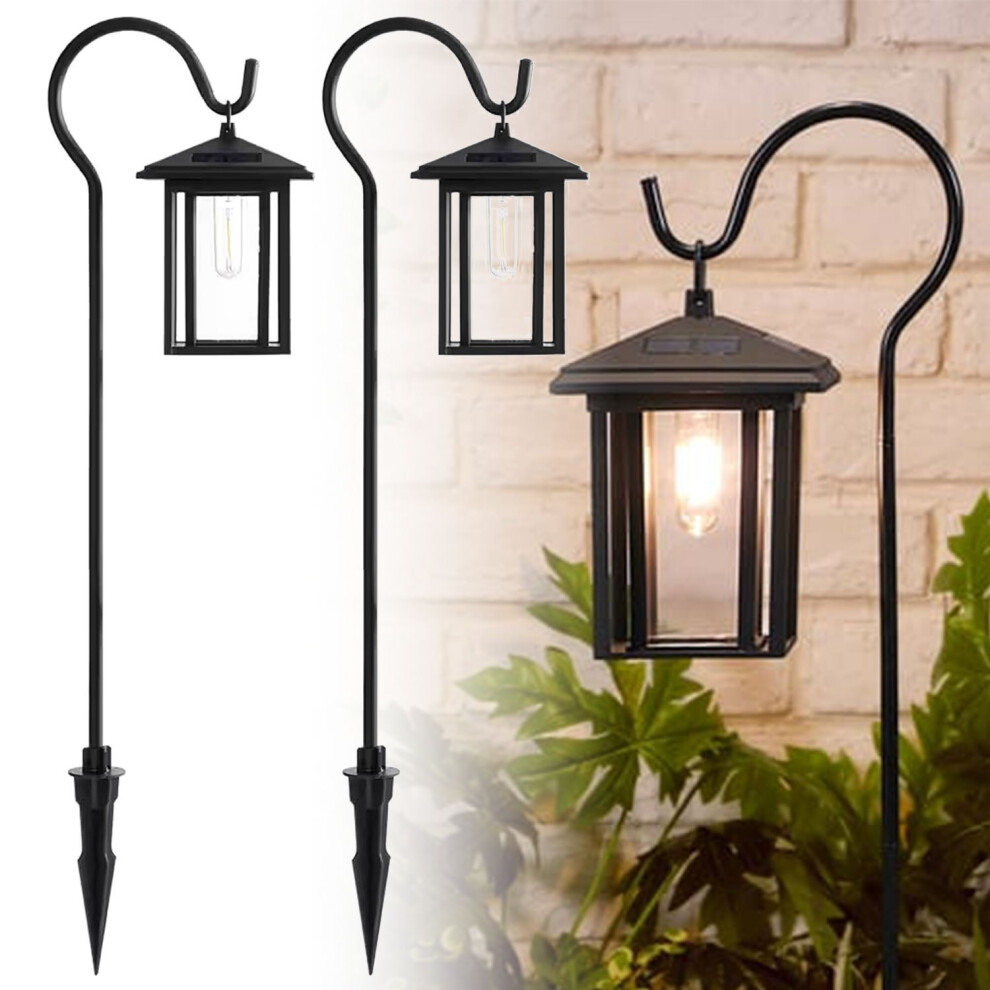 Bghone Taylor & 2 Pack Solar Powered Hanging Lights Outdoor Garden Decorative Lanterns With Shepherd Hooks - Waterproof Landscape Lighting Brown