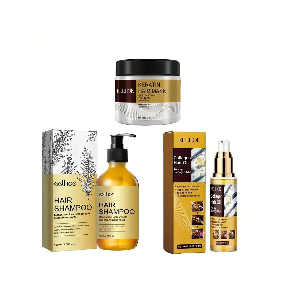 Bghone 3Pcs Hair Care Set, Includes Keratin Mask, Macadamia Oil, And Rosemary Shampoo, Deeply Moisturizes