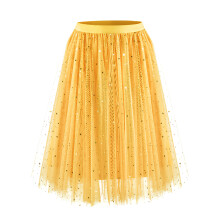 Women's Sequins Tulle Skirts Elastic High Waist A Line-Golden L