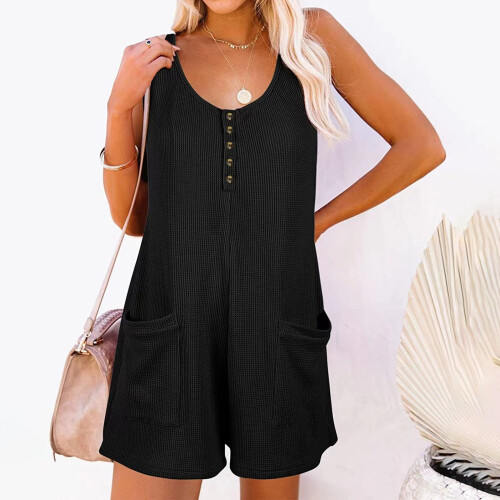 omens Knit Sleeveless U Neck Button Front Pockets-Black S 1