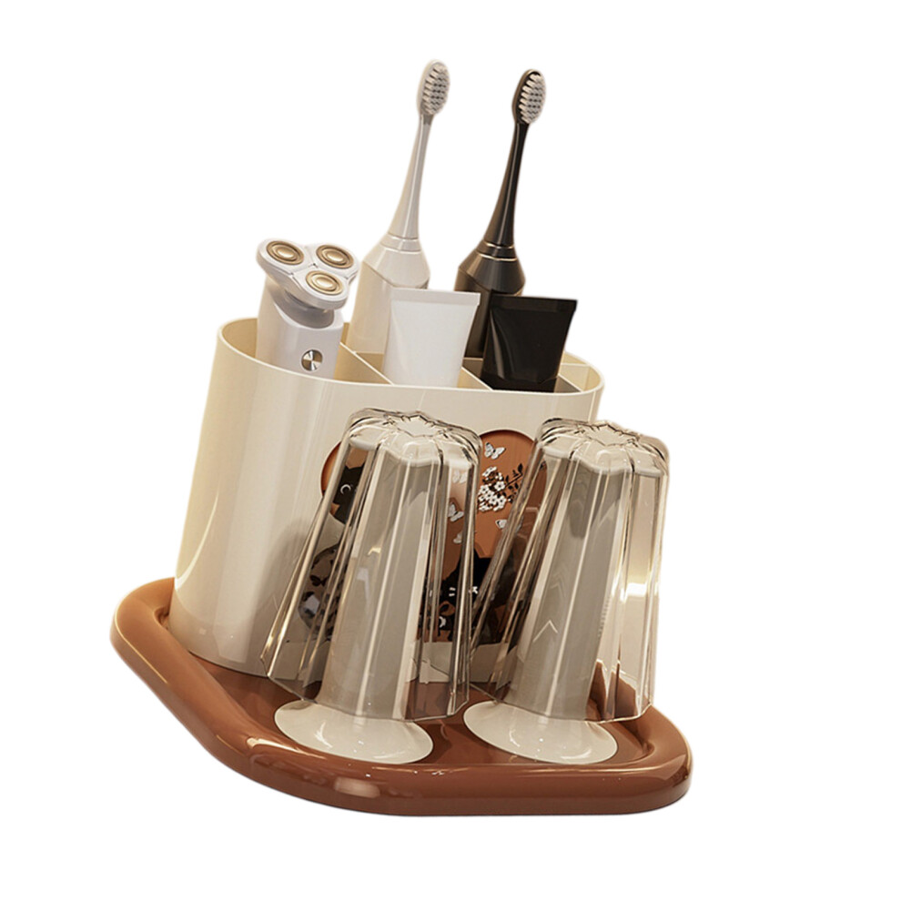 Brown Practical Toothbrush Stand With Rinsing Cup Toothpaste