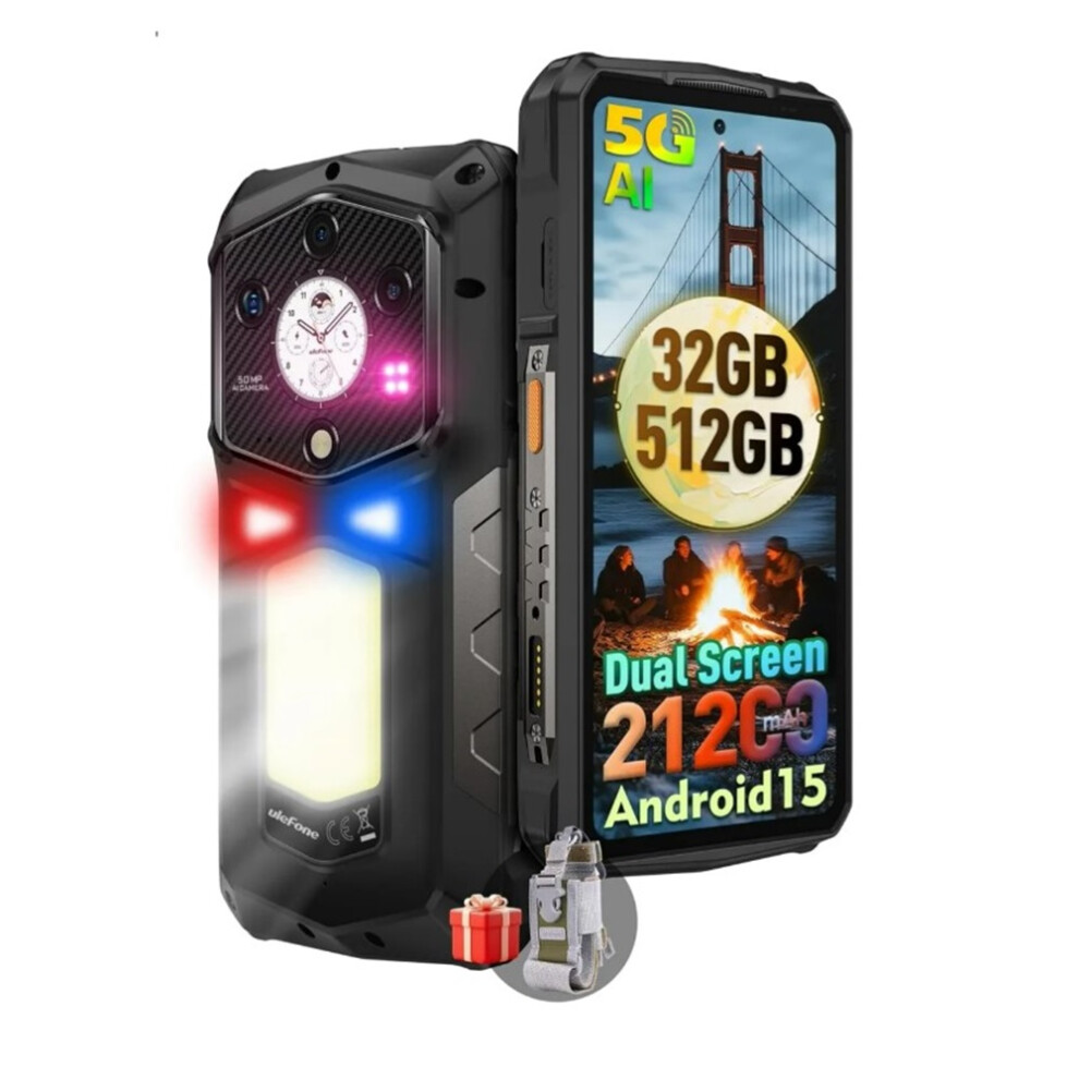 Ulefone (Black) Armor 29 Pro 5G Ai Rugged Phone 21200Mah 120W 6.67" 120Hz 512Gb Rom Mobile Mtk Dimensity 7400, Black