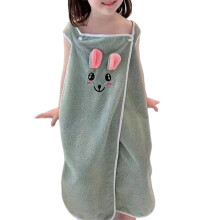 Children Wearable Towel Robe With Hairband Quick Drying-Green 1