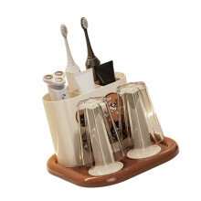 Porte-brosse Ă dents et ensemble de gobelets pratiques pour-brun