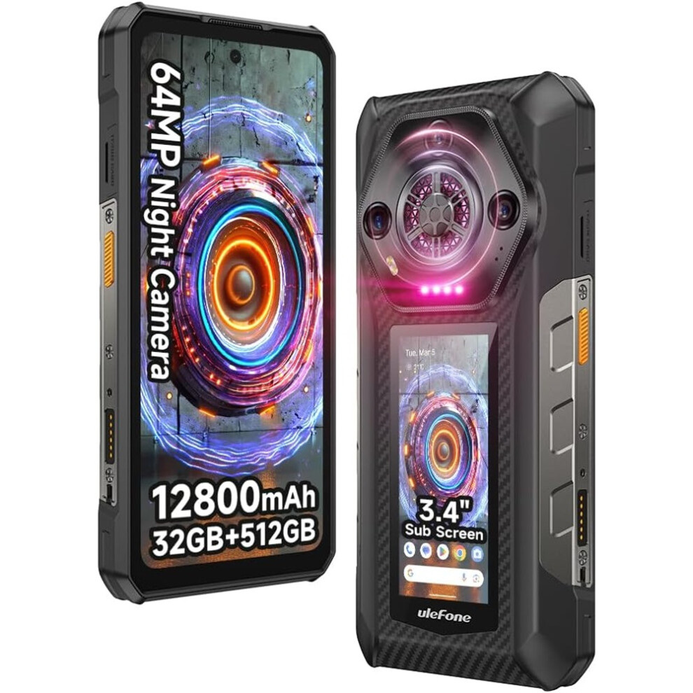 Ulefone (Black) Armor 30 Pro 5G Dual Screen Rugged Phone, 16Gb 512Gb, 6.95" Fhd 120Hz 3.4" Screen, 12800Mah Android 14 Rugged Smartphone, Black