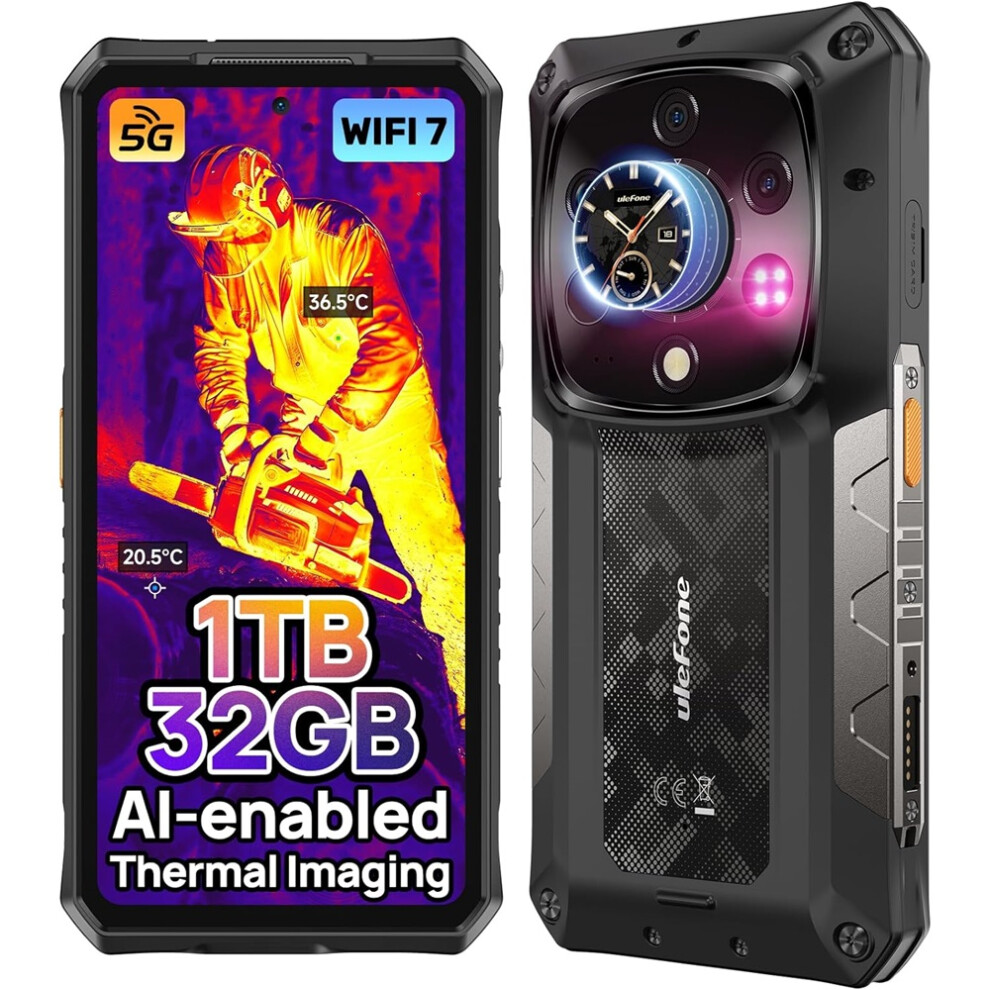 Ulefone (Black) Armor 28 Ultra Thermal Version, 5G Ai Rugged Phone, 32Gb 1Tb, Dimensity 9300 6.67" Amoled Dual Screen, Black