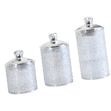 Set Of 3 Coffee Canister Gold Accented Plastic Jars With-silver