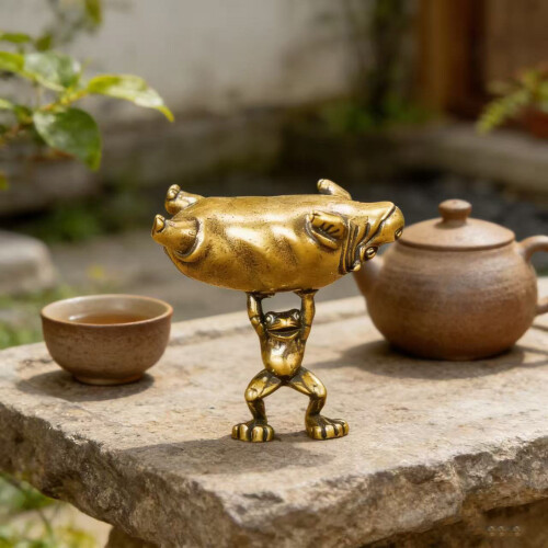 Statue en alliage d'hippopotame surélevé de grenouilles 1