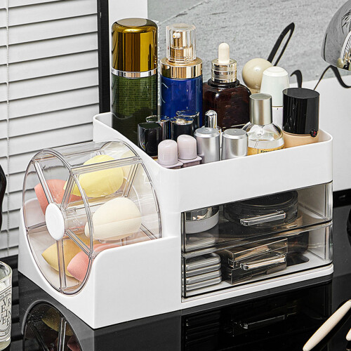 Contemporary 3 Layer Revolving Makeup Stand With Open-White 2