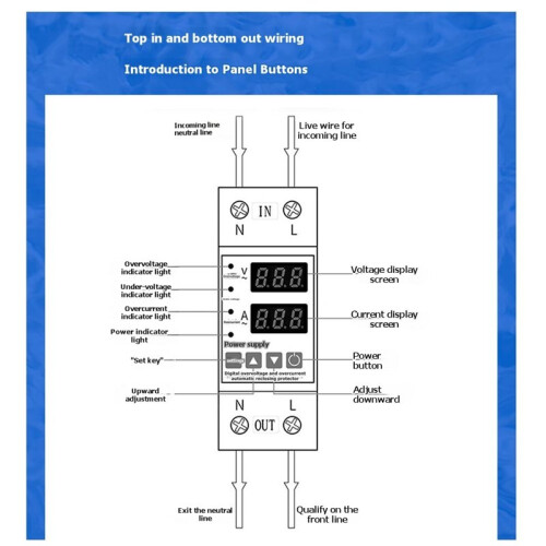 Rail Adjustable over Voltage Under Voltage Protection Device Overcurrent Protector 40A Digital Display Voltage Protector 2