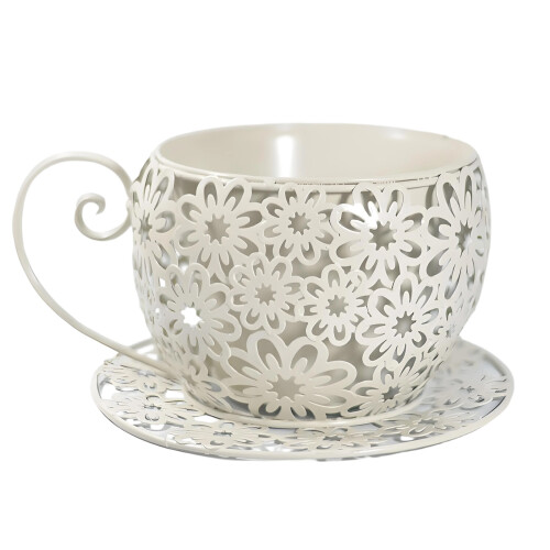 Decorative Iron Planter Flower Pot For Succulents Herbs-White.