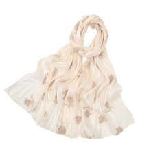 Elegant Embroidery Beach Silk Scarf Shawl With-Beige 180x70cm